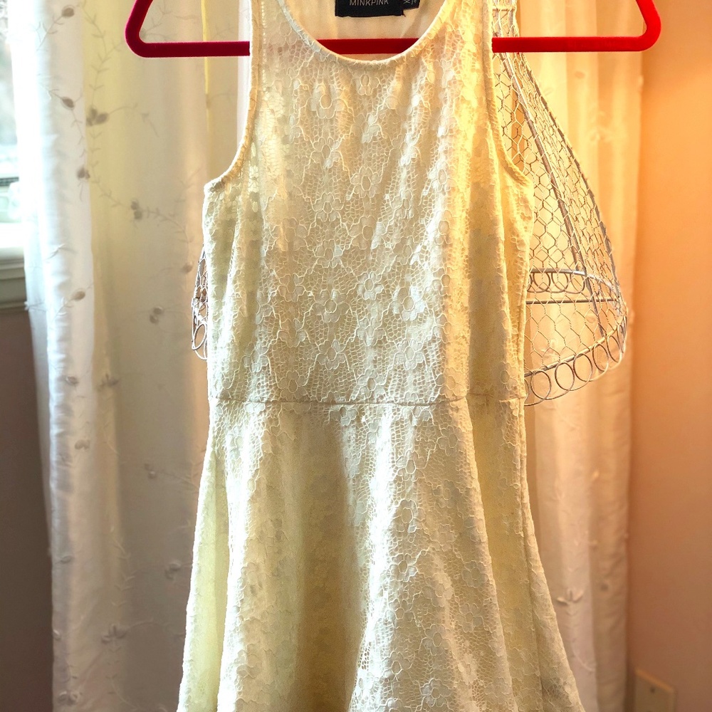 MINKPINK Eyelet Cream Dress
